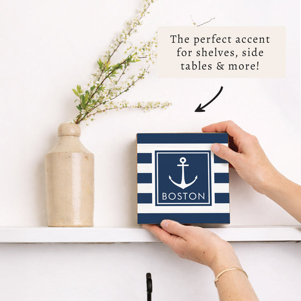 Anchor Stripes Personalized Block Sign