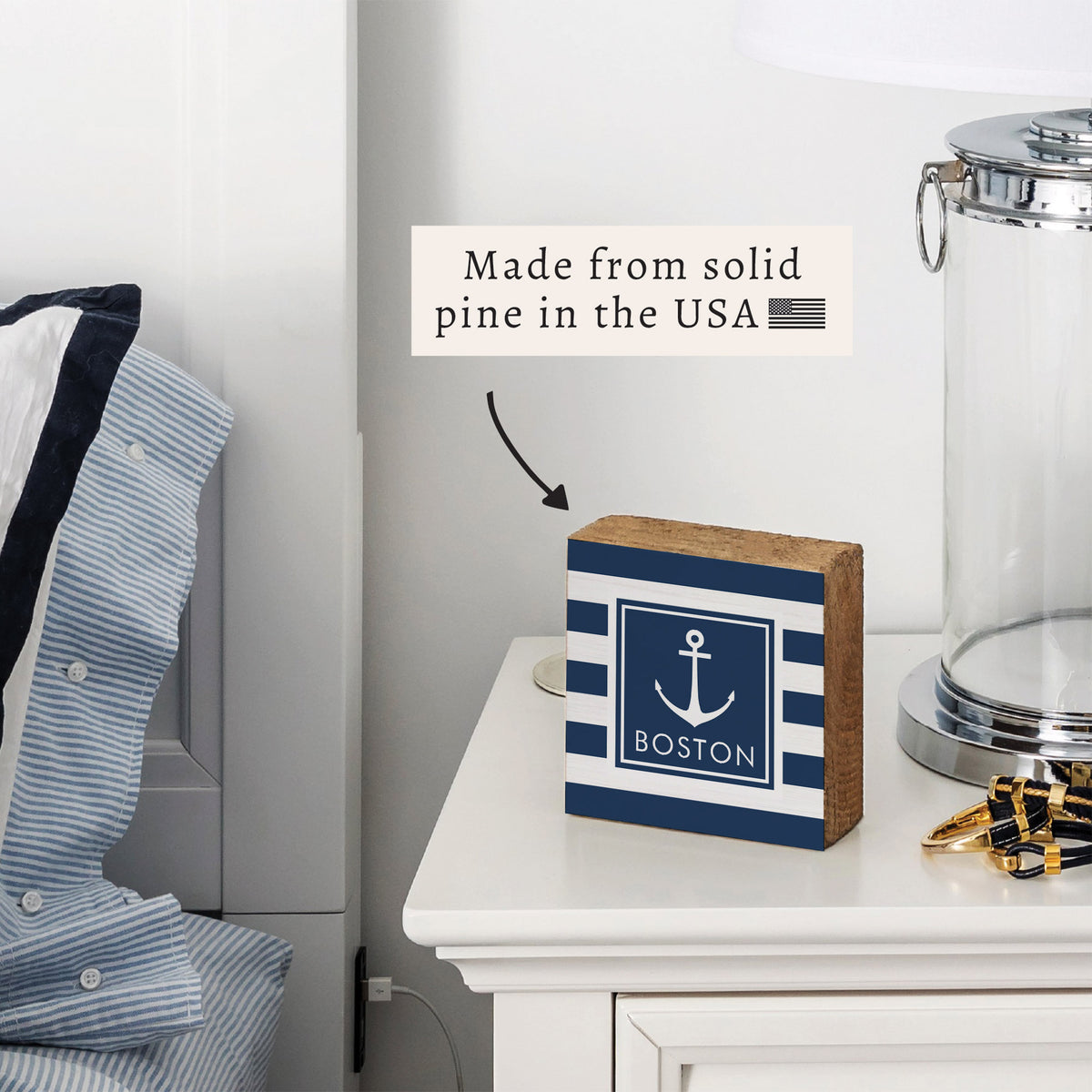 Anchor Stripes Personalized Block Sign