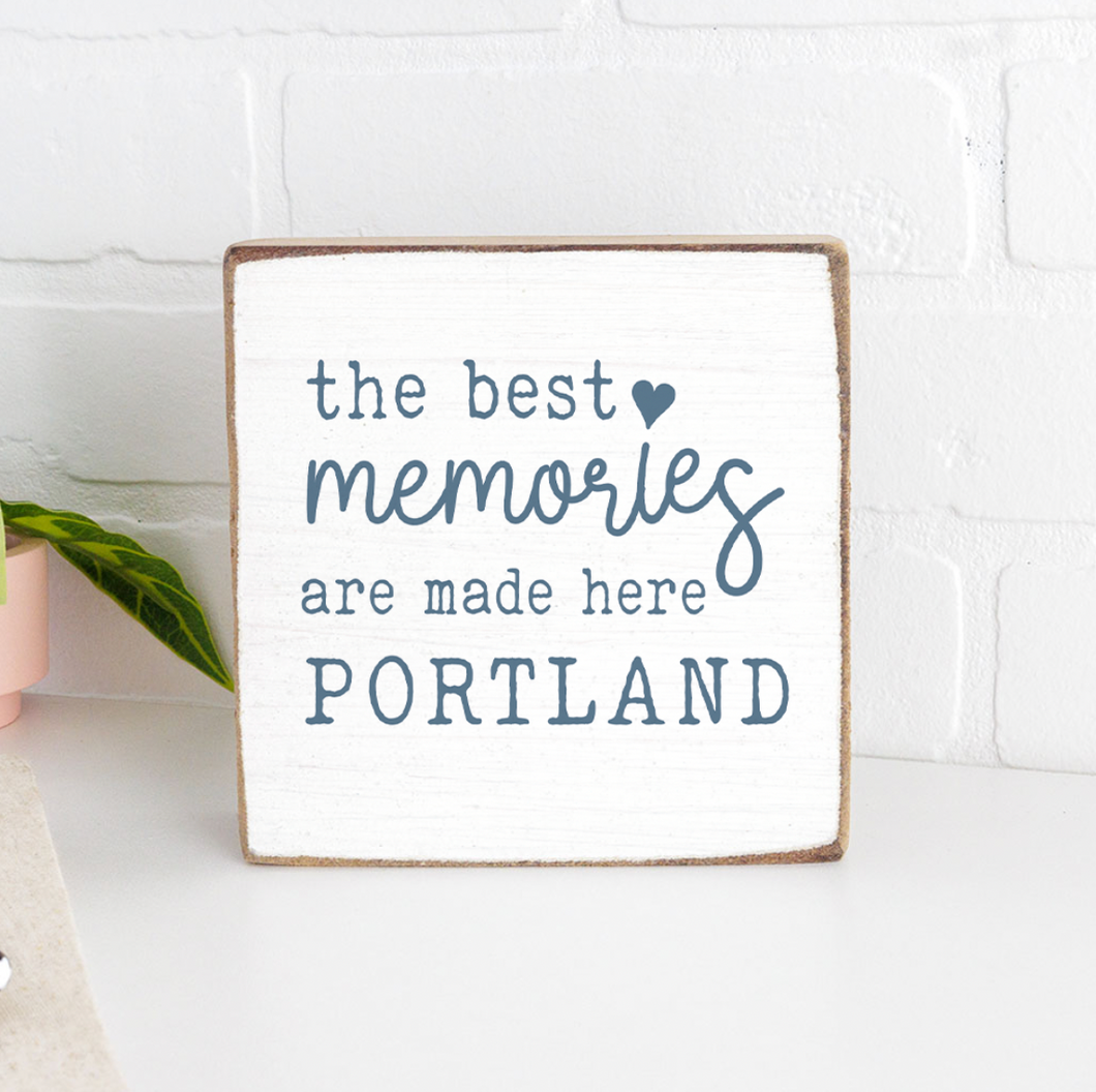 The Best Memories White and Blue Decorative Wooden Block