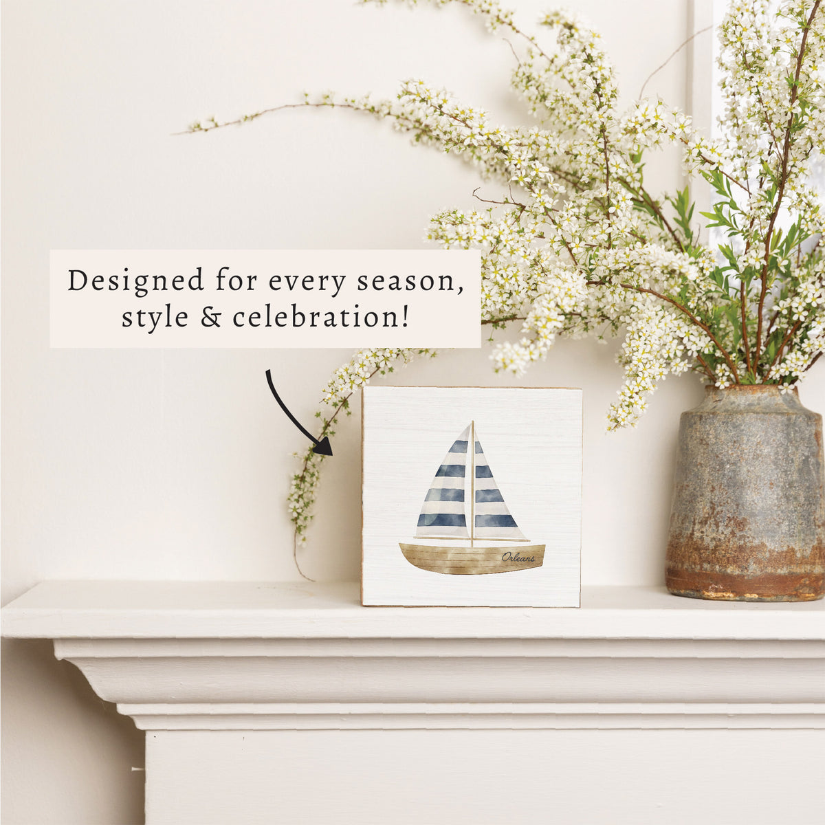 Watercolor Sailboat Personalized Block Sign