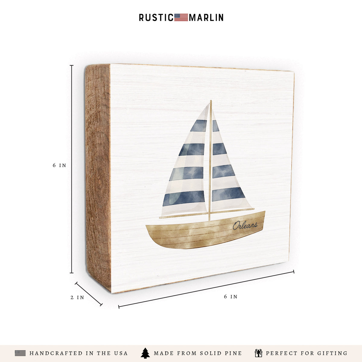 Watercolor Sailboat Personalized Block Sign