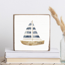 Load image into Gallery viewer, Personalized Watercolor Sailboat Decorative Wooden Block
