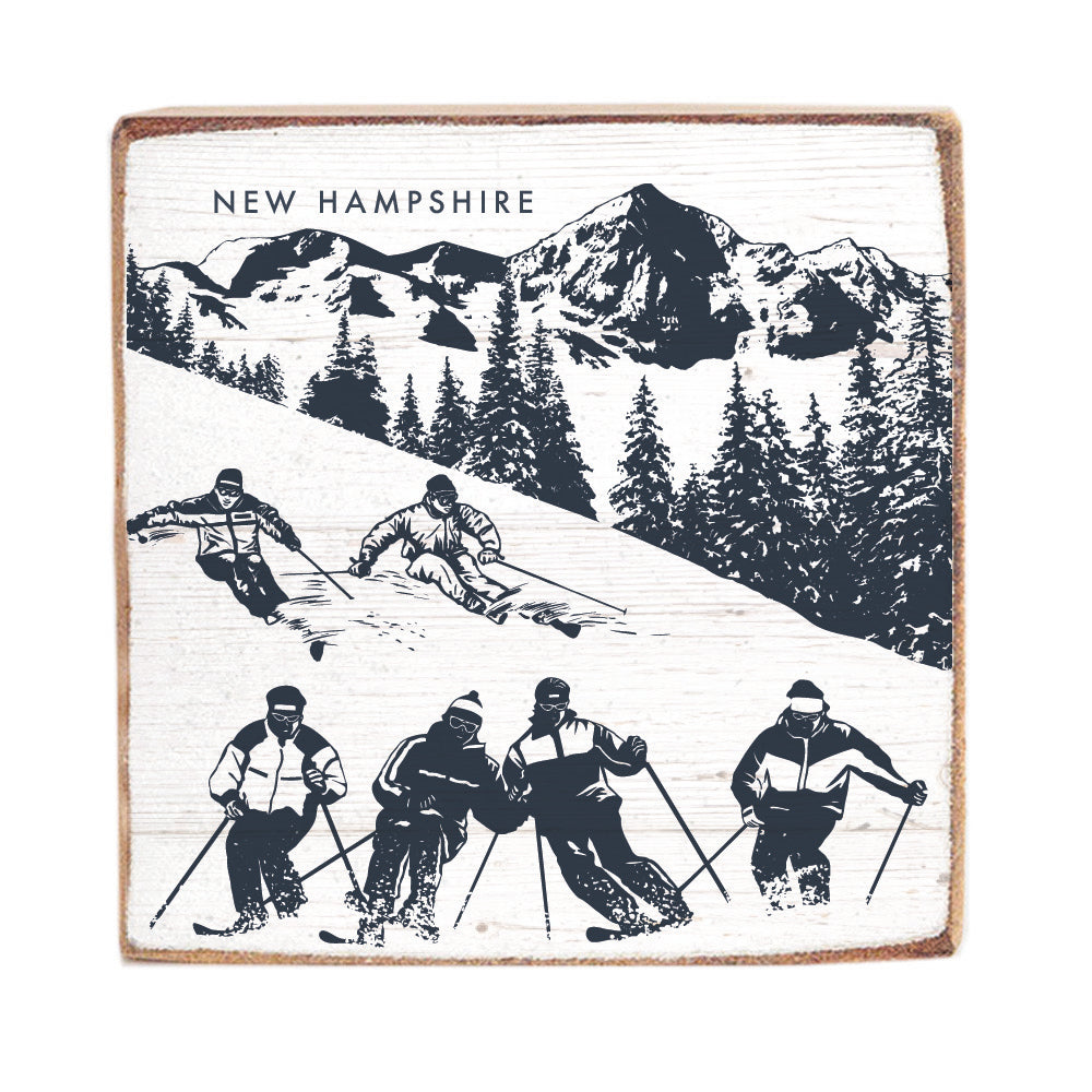 Retro Ski Run Personalized Square Block Sign