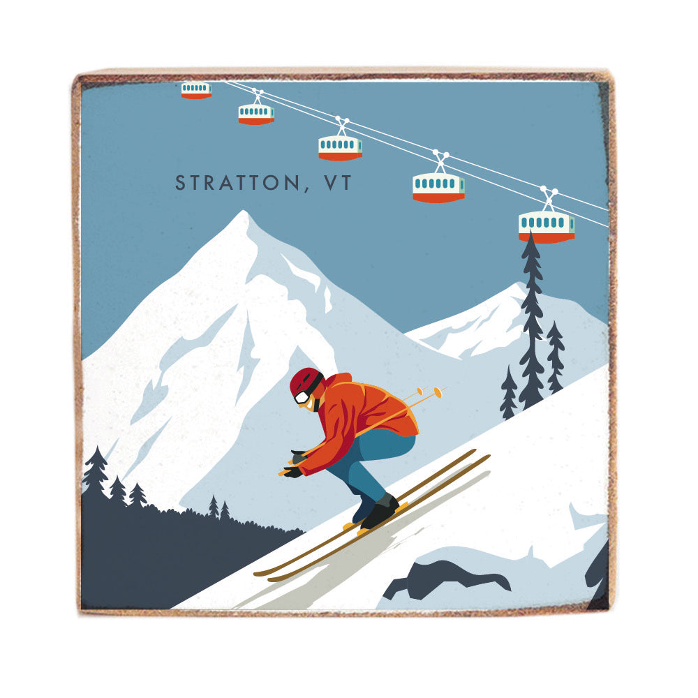 Bluebird Ski Day Personalized Wood Block