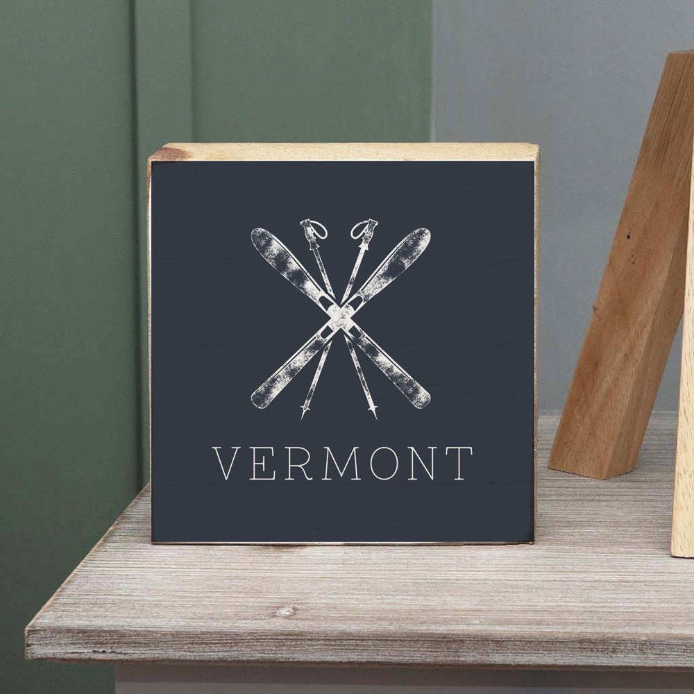 Personalized Navy Blue Ski Decorative Wooden Block