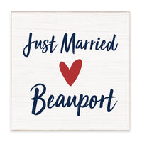Just Married Red Heart Personalized Block Sign