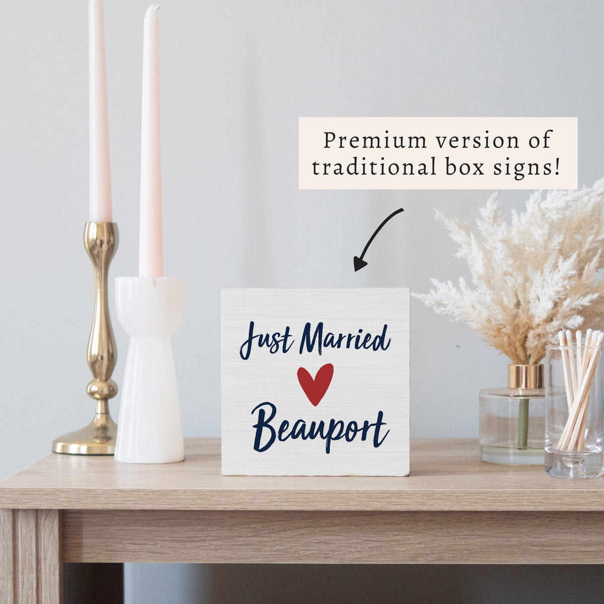 Just Married Red Heart Personalized Block Sign