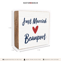 Just Married Red Heart Personalized Block Sign