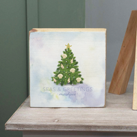 Coastal Christmas Tree Personalized Wood Block