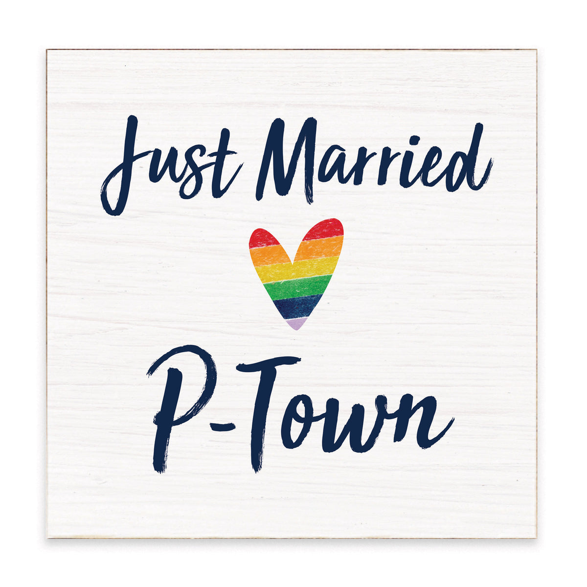 Just Married Rainbow Heart Personalized Block Sign