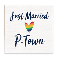 Just Married Rainbow Heart Personalized Block Sign