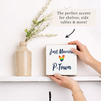 Just Married Rainbow Heart Personalized Block Sign