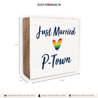 Just Married Rainbow Heart Personalized Block Sign
