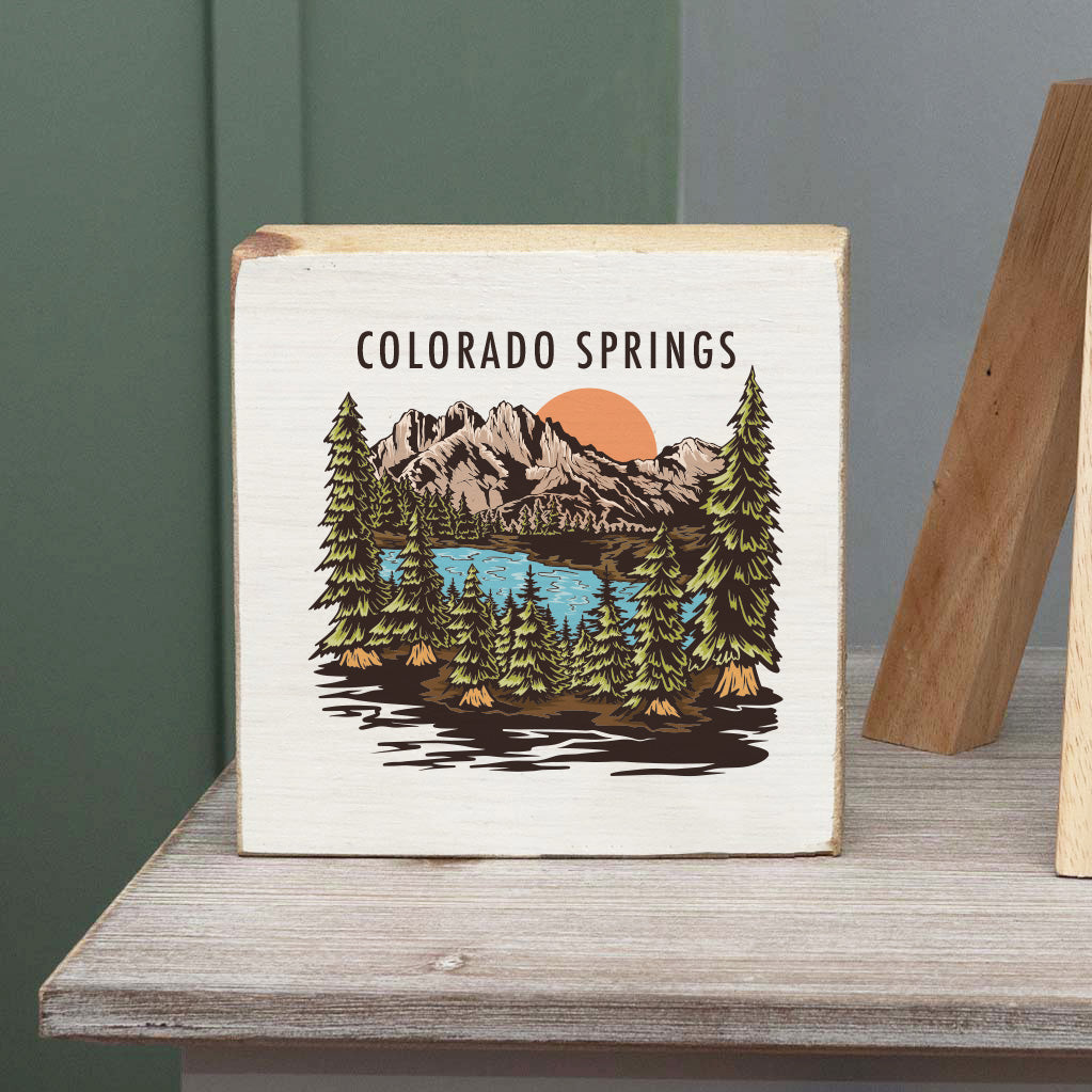 Retro Mountain Lake Personalized Block Sign