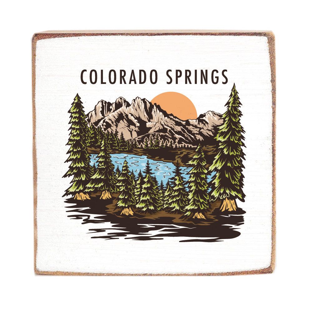 Retro Mountain Lake Personalized Block Sign