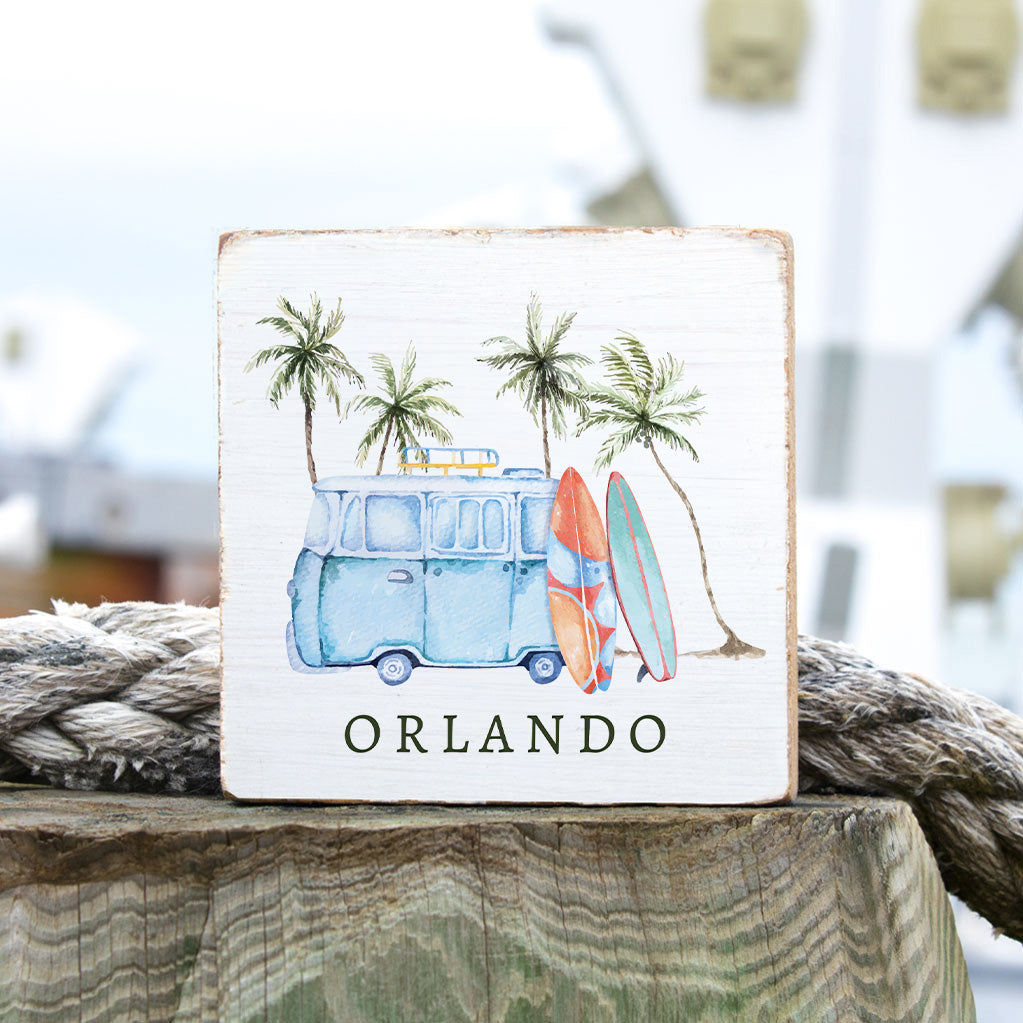 Retro Surf Van Personalized Wood Block
