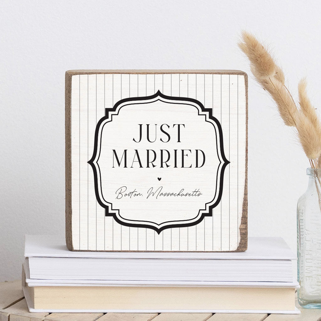 Just Married White/ Black Personalized Block Sign