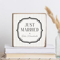 Just Married White/ Black Personalized Block Sign