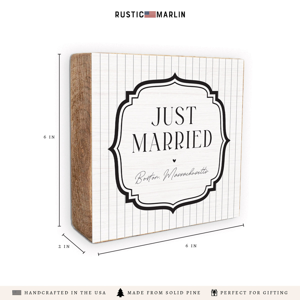 Just Married White/ Black Personalized Block Sign