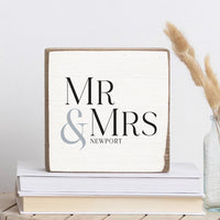 Mr & Mrs Wedding Location Personalized Wood Block