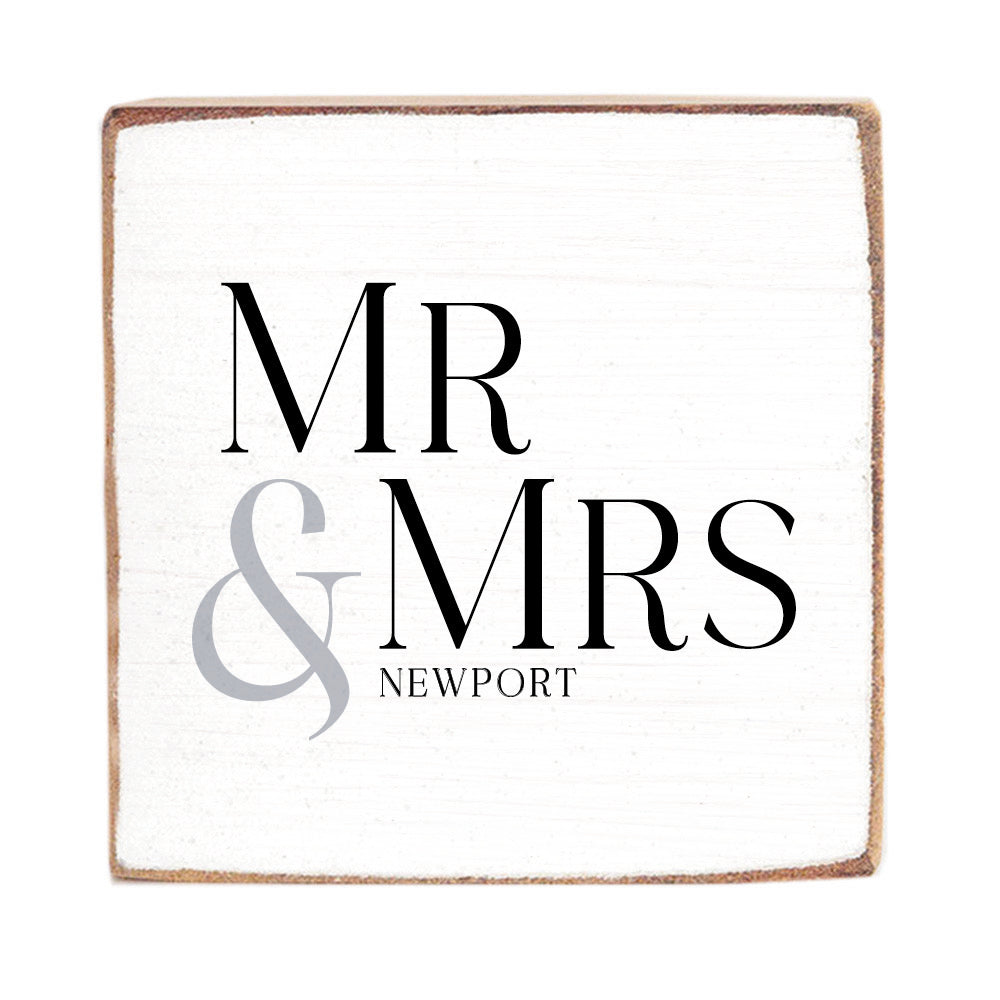 Mr & Mrs Wedding Location Personalized Wood Block