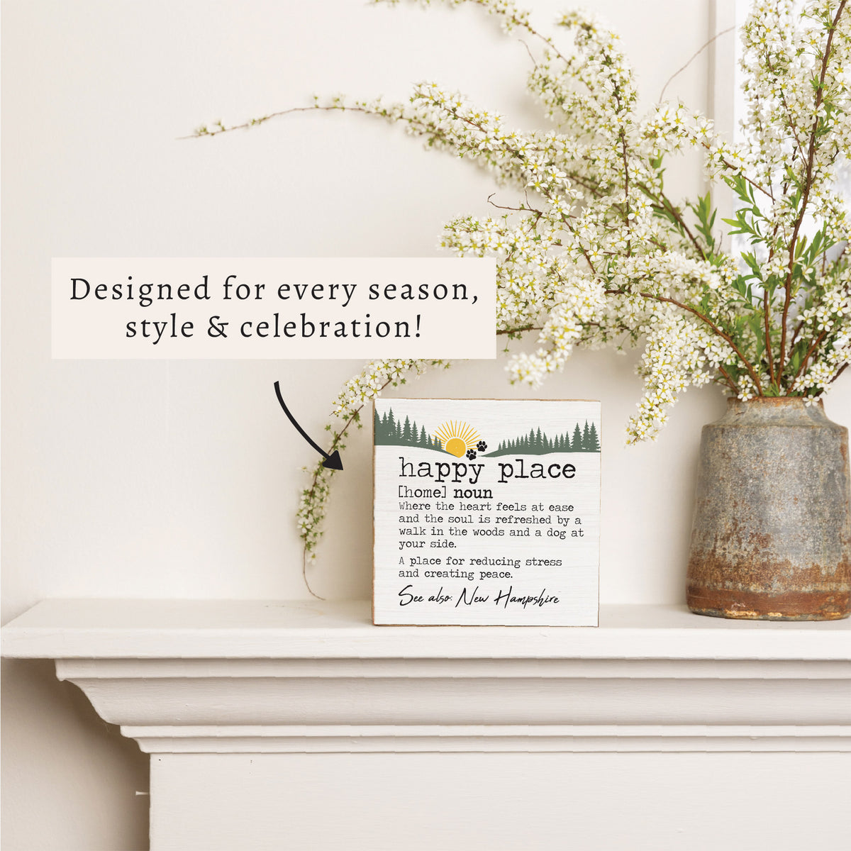 Happy Place Woods & Dog Personalized Block Sign