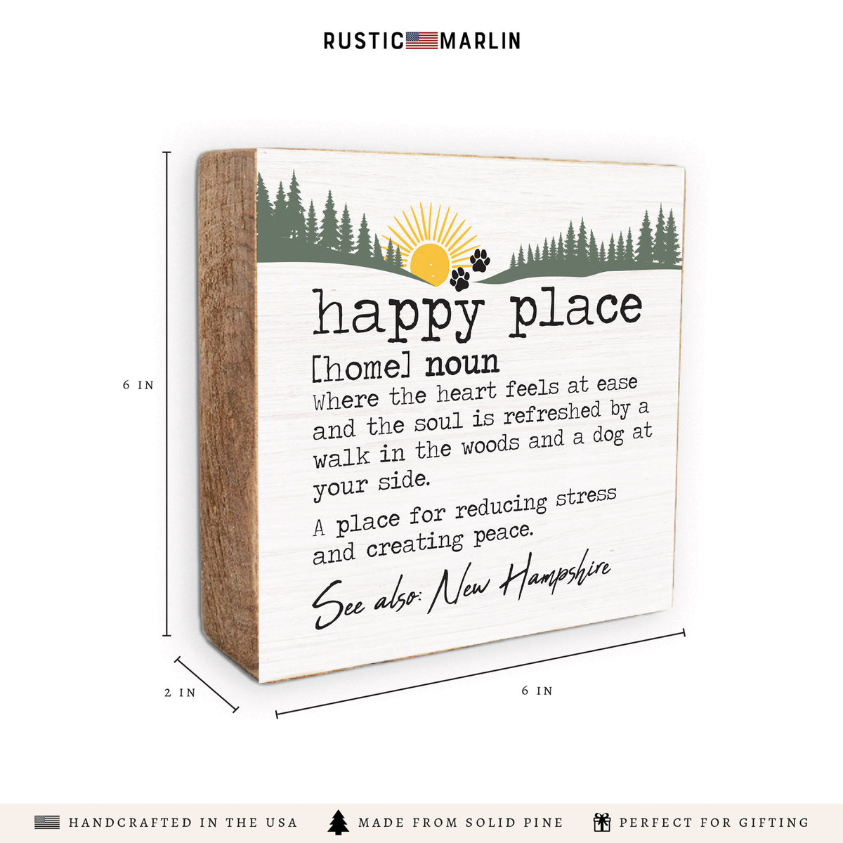 Happy Place Woods & Dog Personalized Block Sign