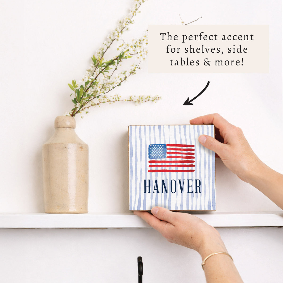 American Flag Watercolor Personalized Block Sign