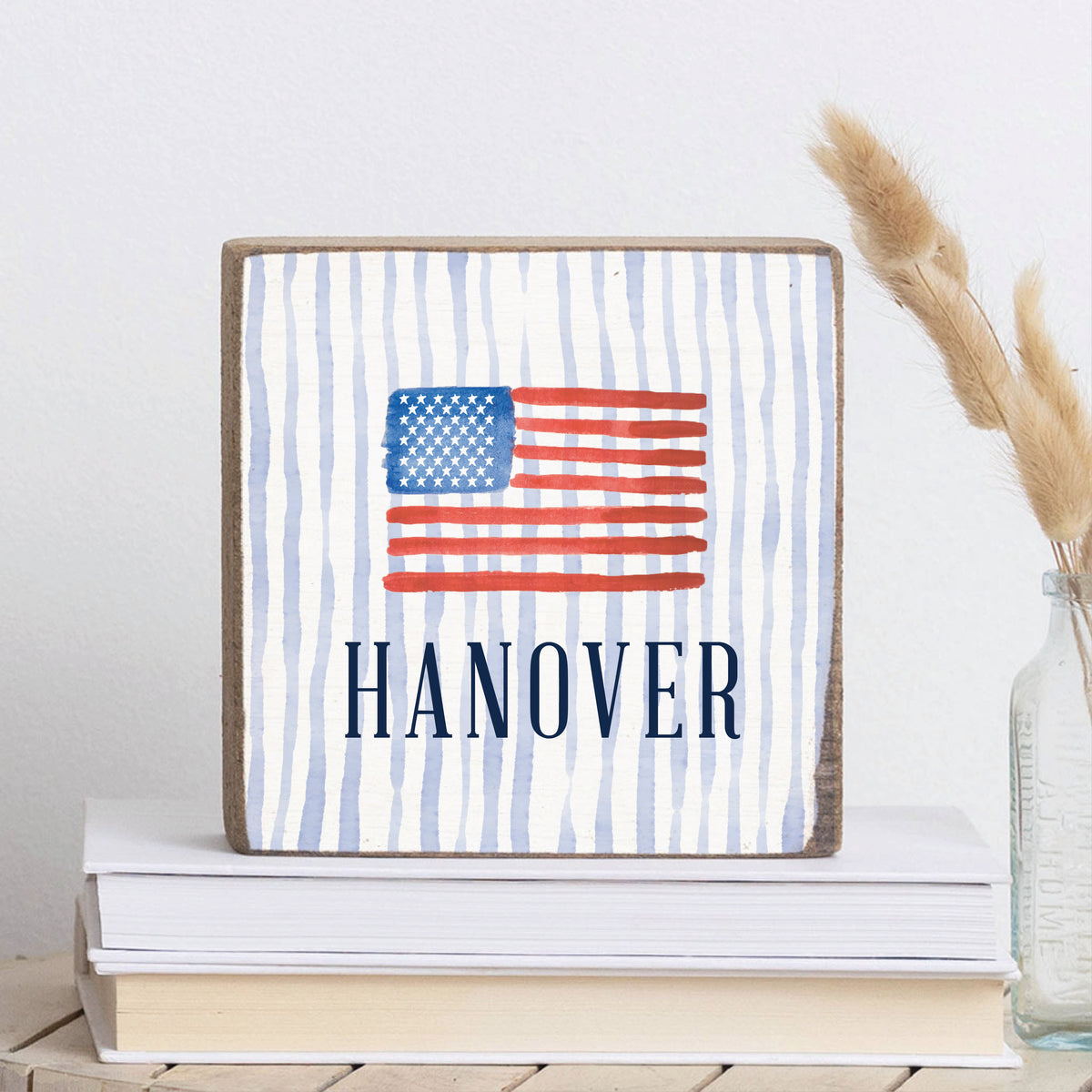 American Flag Watercolor Personalized Block Sign