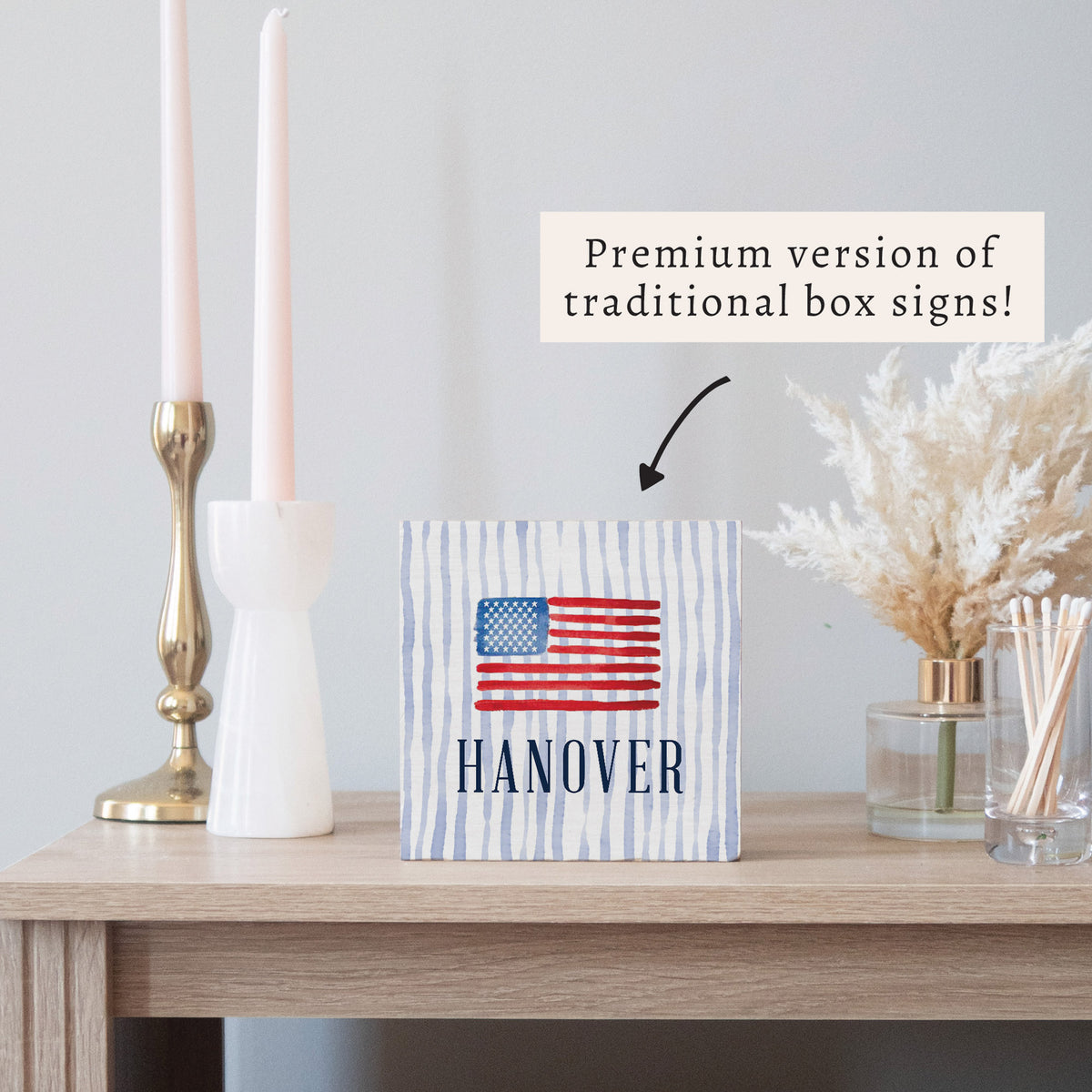 American Flag Watercolor Personalized Block Sign