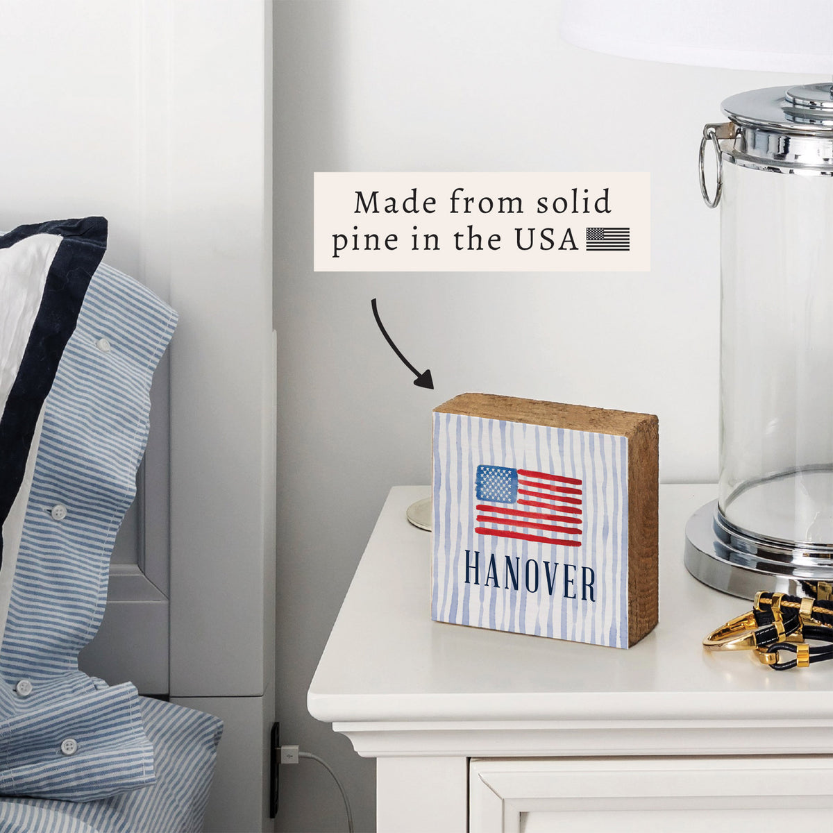 American Flag Watercolor Personalized Block Sign