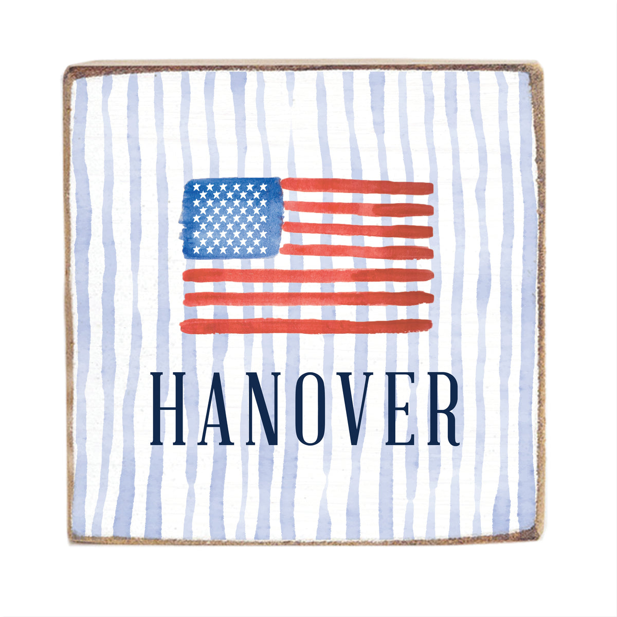 American Flag Watercolor Personalized Block Sign