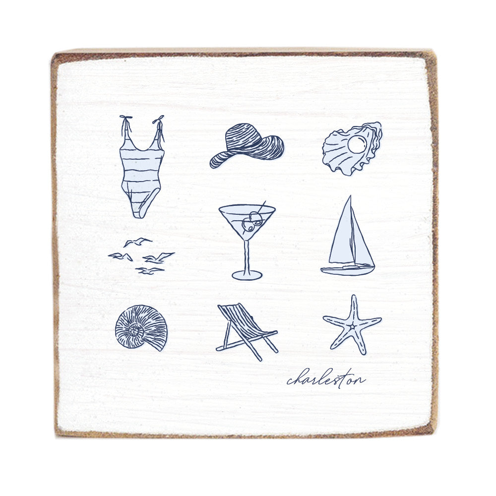 Coastal Icon Personalized Square Block