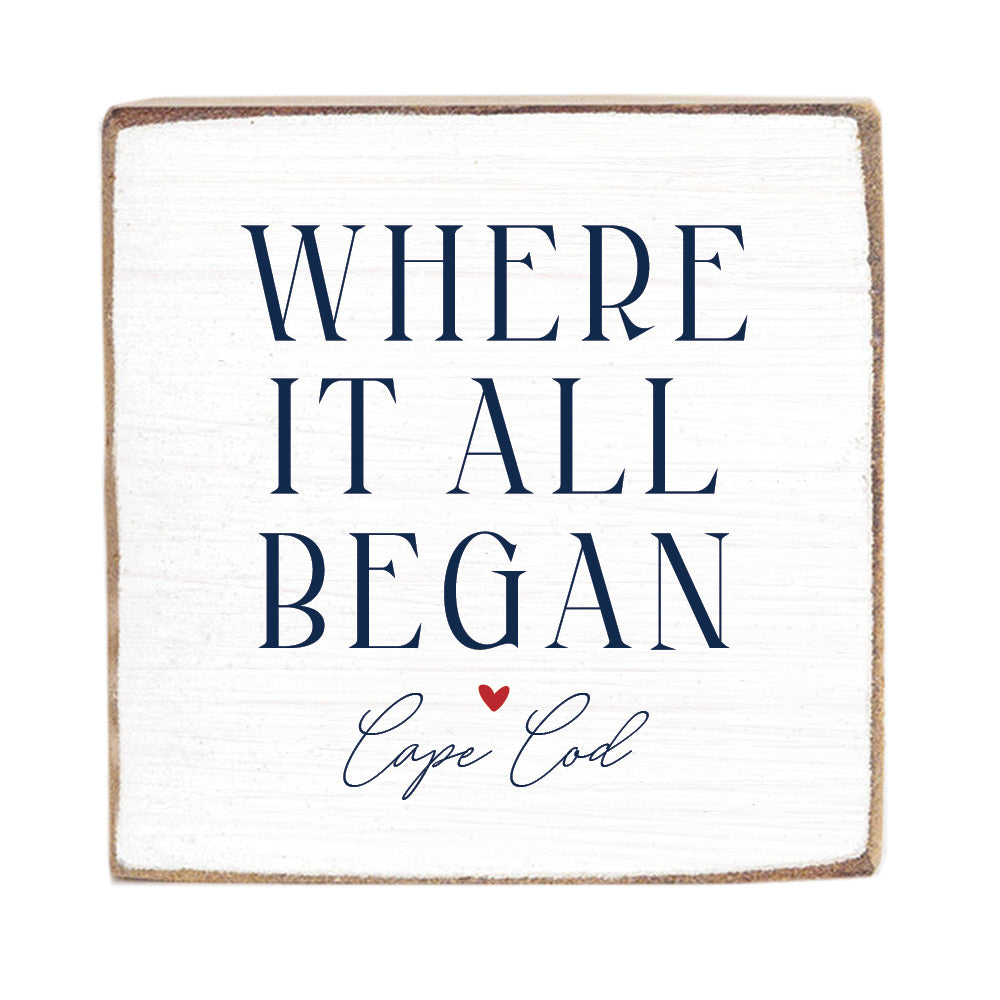 Where It All Began White/Navy Red Heart Personalized Block Square