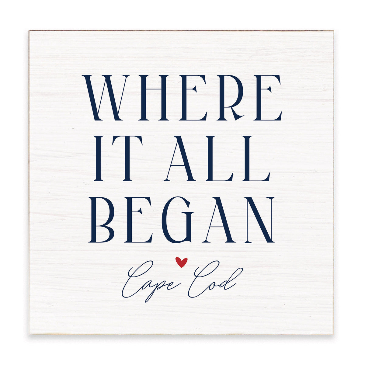 Where It All Began White/Navy Red Heart Personalized Block Square