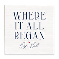 Where It All Began White/Navy Red Heart Personalized Block Square
