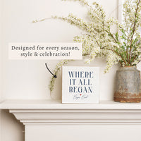 Where It All Began White/Navy Red Heart Personalized Block Square