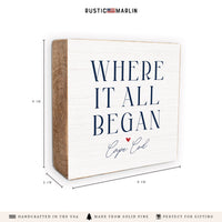 Where It All Began White/Navy Red Heart Personalized Block Square