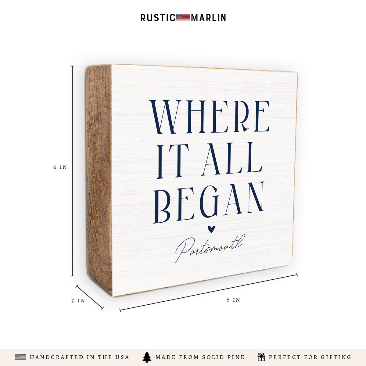Where It All Began White/Navy Personalized Block Sign
