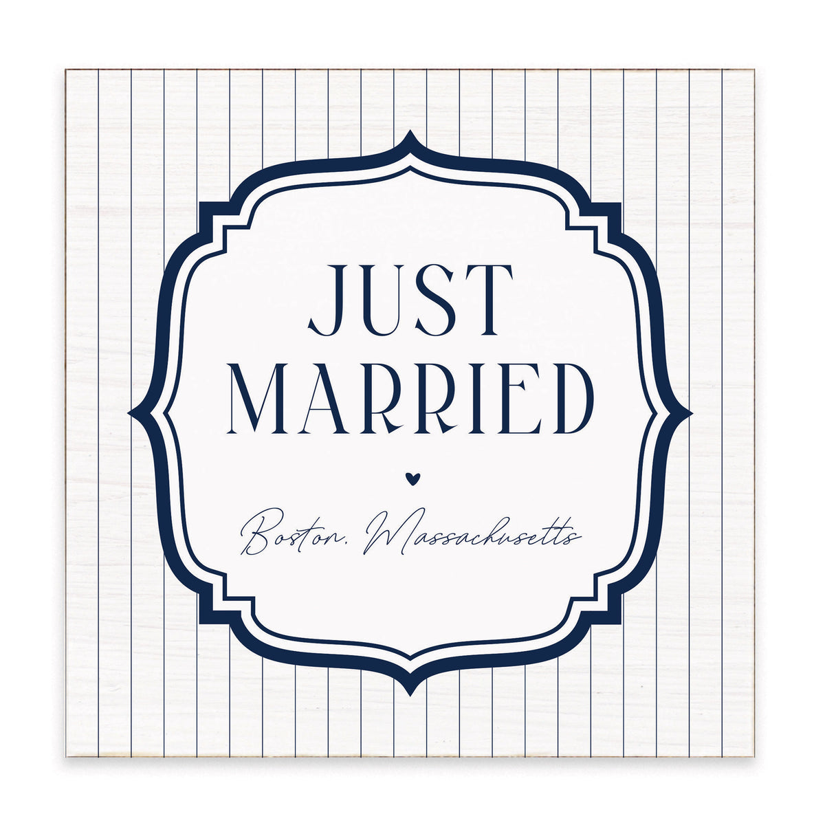 Just Married White/Navy Personalized Block Sign