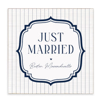 Just Married White/Navy Personalized Block Sign