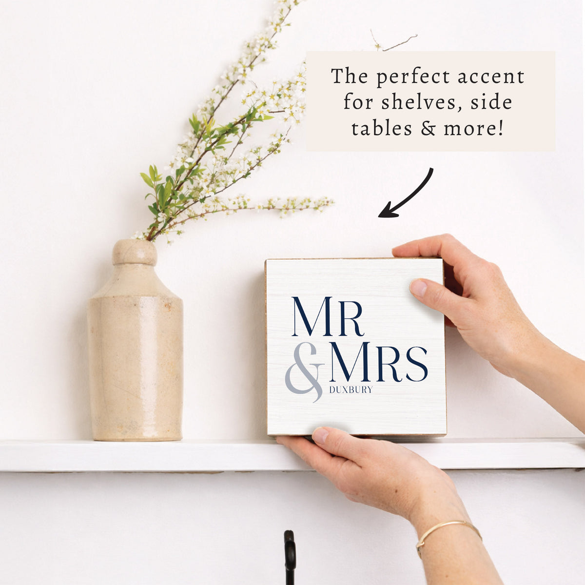 Mr & Mrs White/Navy Personalized Block Sign