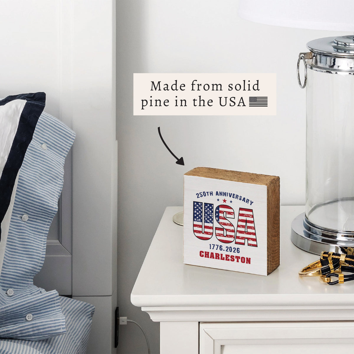 USA 250th Anniversary Personalized Block Sign