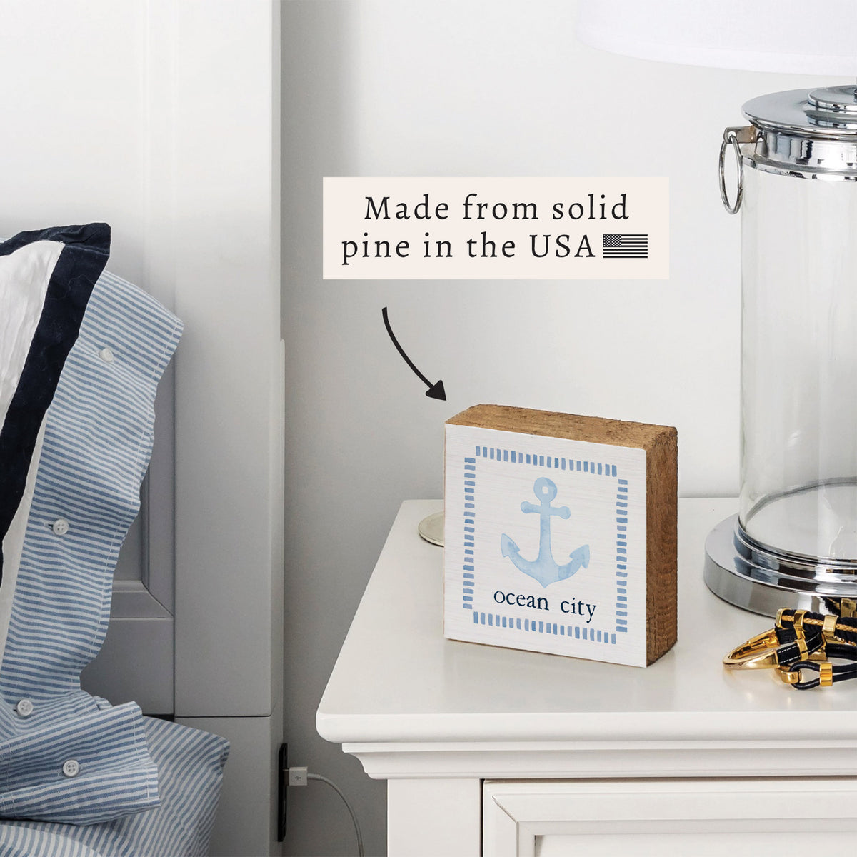 Blue Anchor Personalized Block Sign