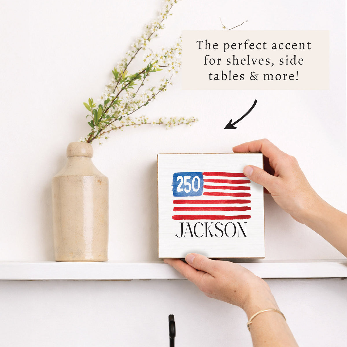 America 250 Flag Personalized Block Sign