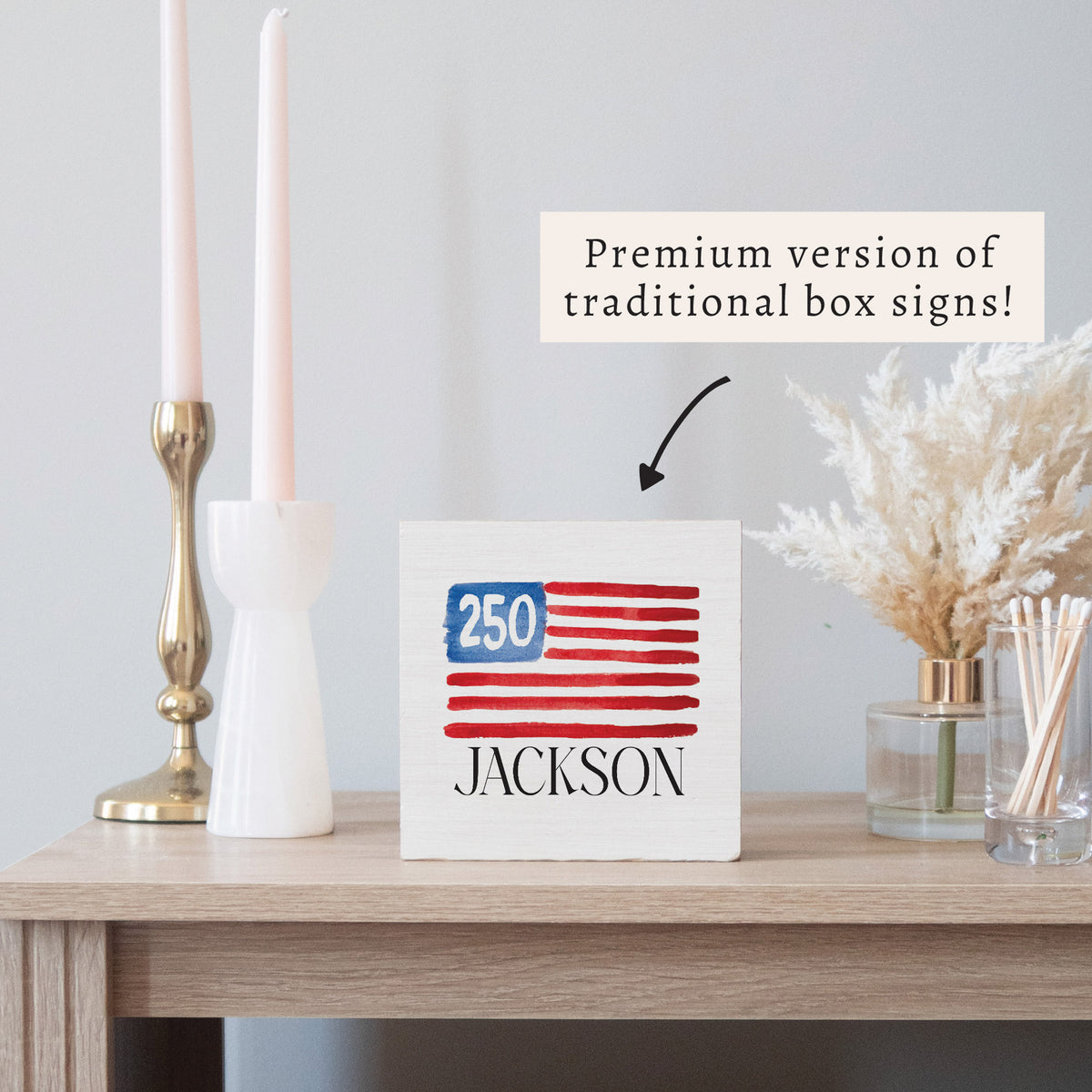 America 250 Flag Personalized Block Sign