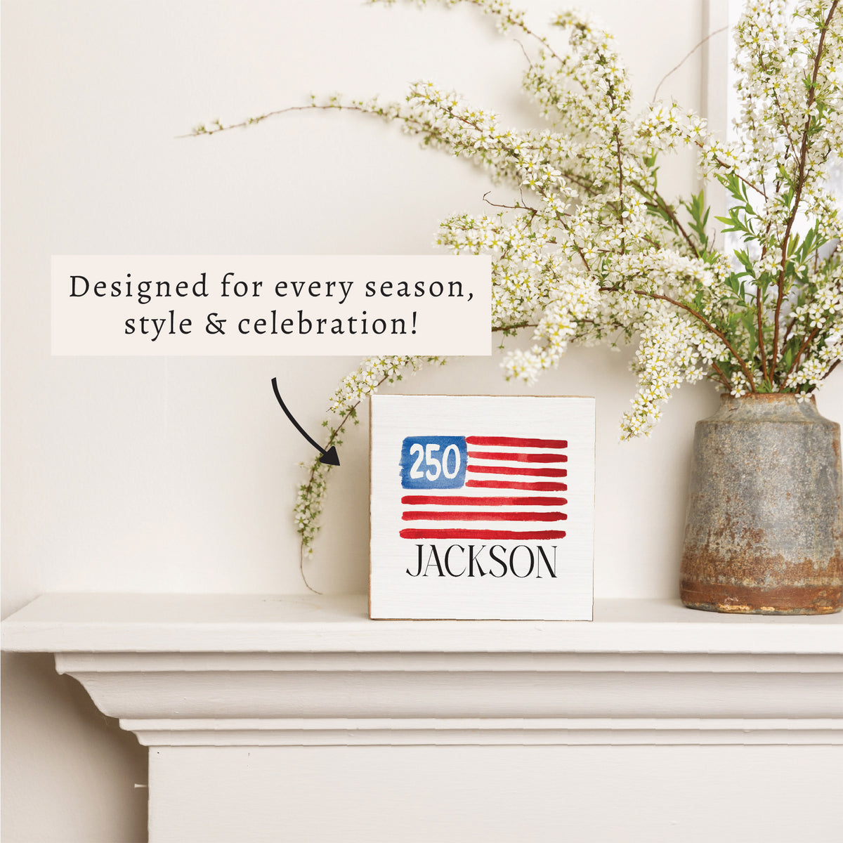 America 250 Flag Personalized Block Sign