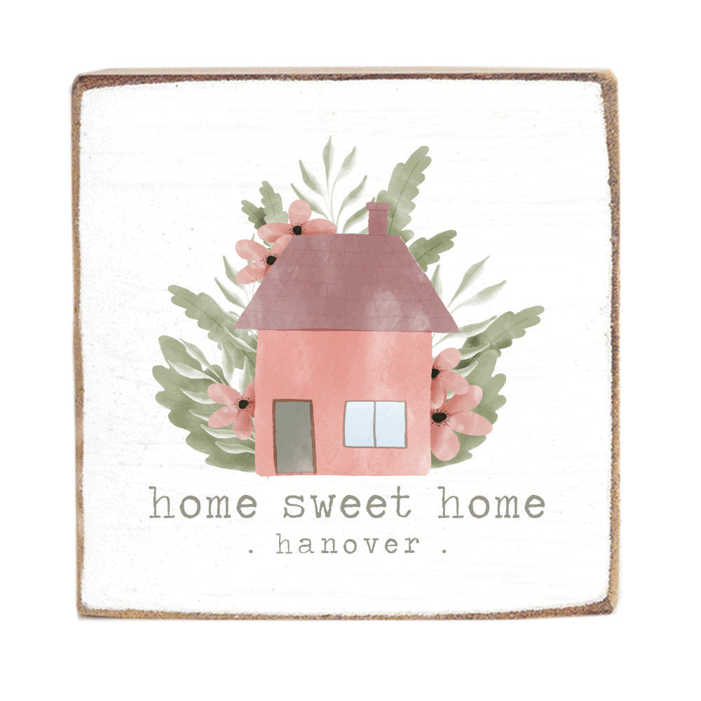 Blooming Home Sweet Home Personalized Block Sign