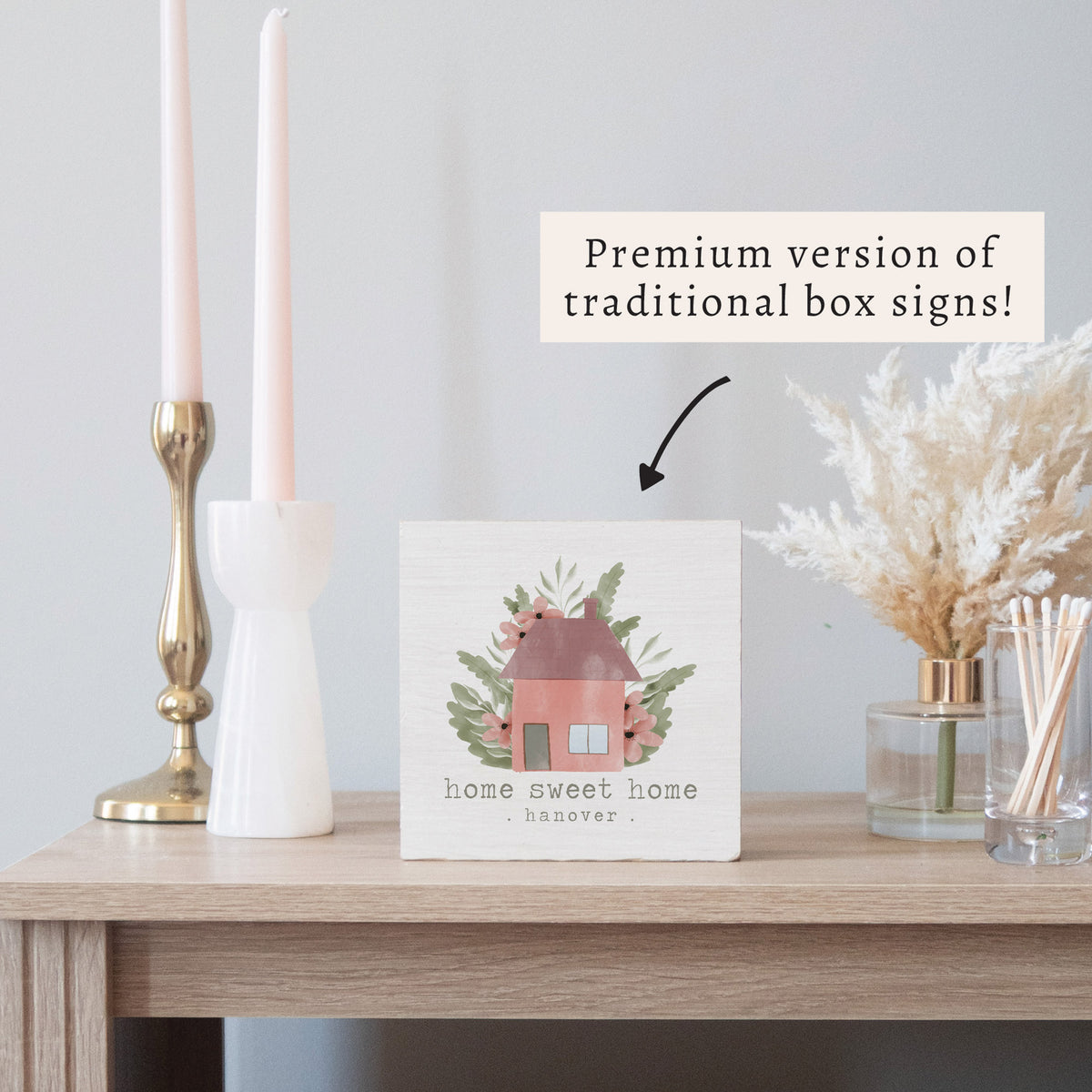 Blooming Home Sweet Home Personalized Block Sign