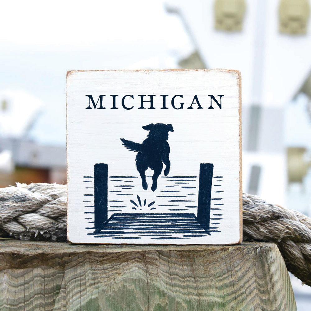 Lake Dog Jumping Personalized Block Sign